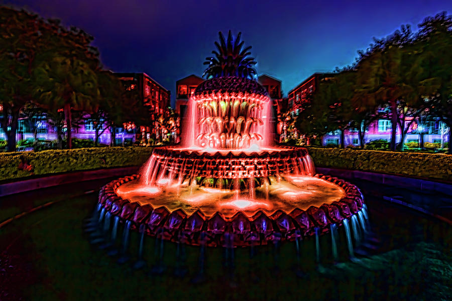 A painterly vision of Charlestons Pineapple Fountain Photograph by Sven Brogren