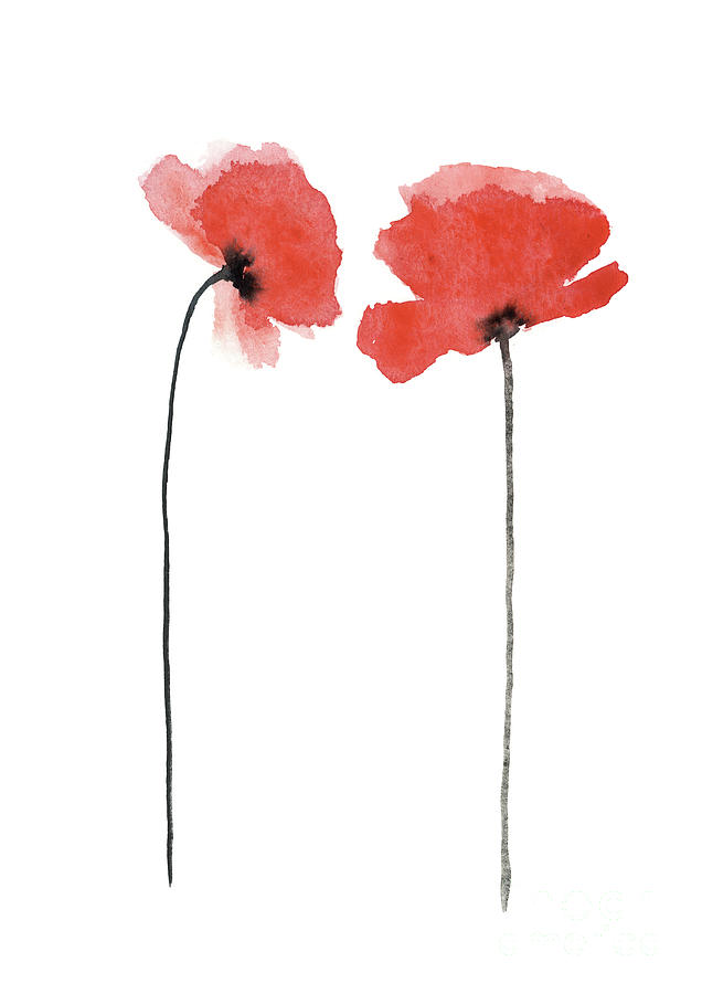 Flower Painting - A pair of poppies facing inwards by Joanna Szmerdt
