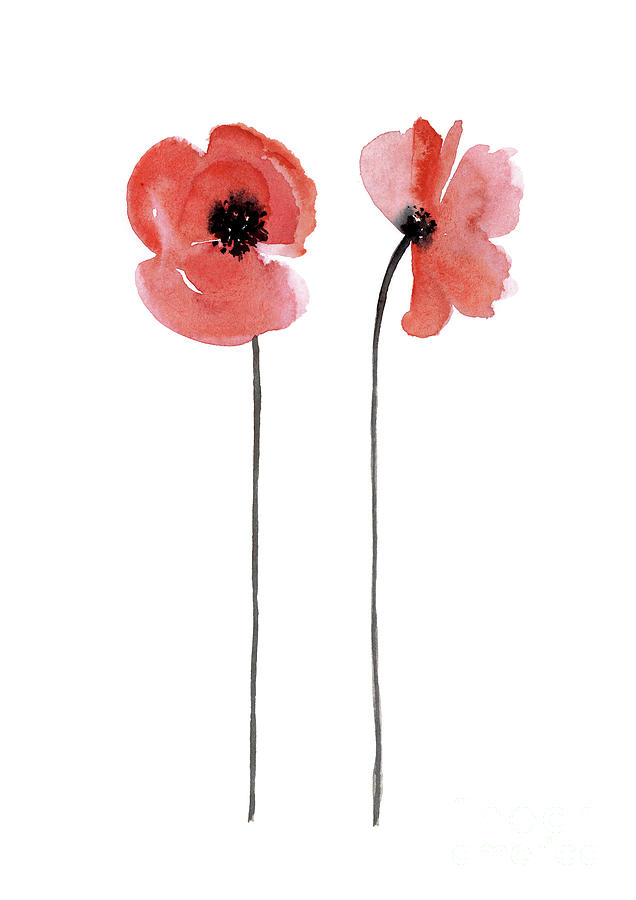 Flower Painting - A pair of red poppies facing outwards by Joanna Szmerdt