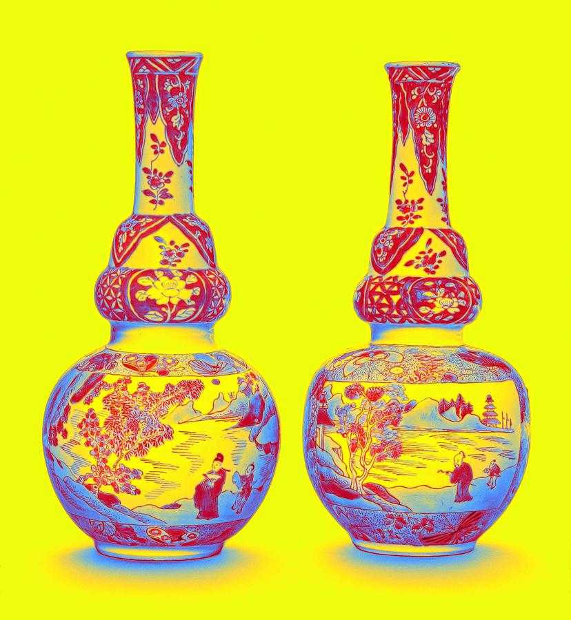 A Pair Of Underglaze-blue And Famille-verte Double-gourd Vases Qing Dynasty, Kangxi Period Neon Art Painting