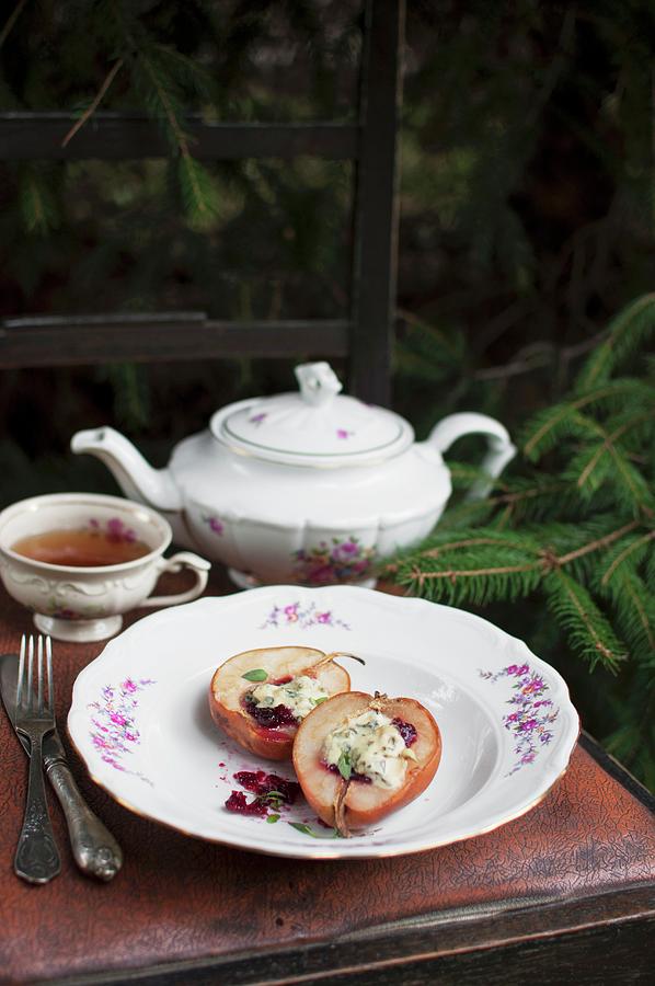 A Pan-fried Pear Filled With Cranberry Jam And Blue Cheese Photograph by Kachel Katarzyna