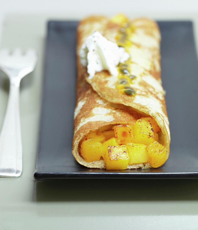 A Pancake Filled With Diced Mango Photograph by Atelier Mai 98