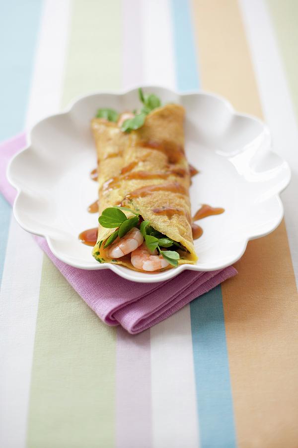 A Pancake With Prawns And Pea Shoots Photograph by Barber, Lisa