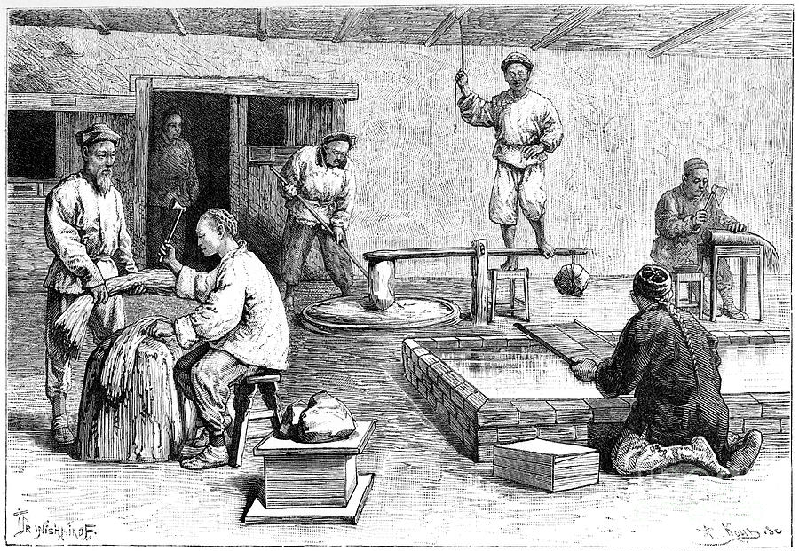 A Paper Mill, China, 1895.artist Armand Drawing by Print Collector