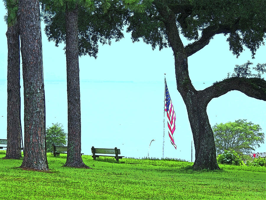 A Patriotic Scenic View from Fairhope Alabama on a Sunny Day Digital ...