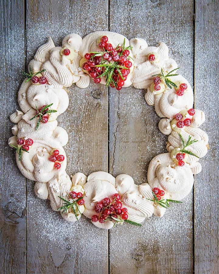 A Pavlova Advents Wreath With Redcurrants Photograph by Magdalena Hendey
