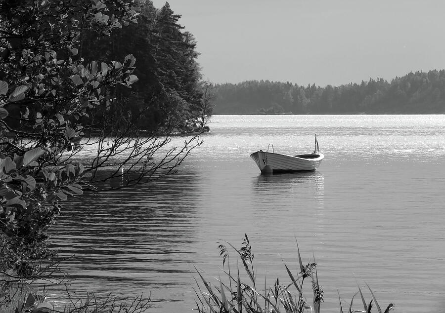 A Peaceful And Beautiful Morning By The Sea BW Photograph by Johanna Hurmerinta