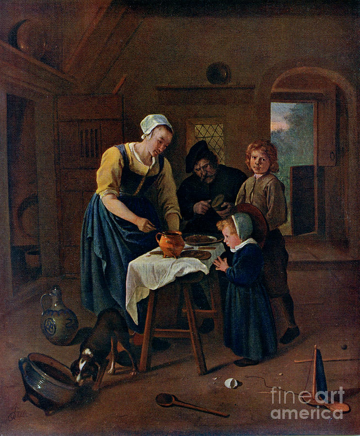 A Peasant Family At Meal-time Grace Drawing by Print Collector