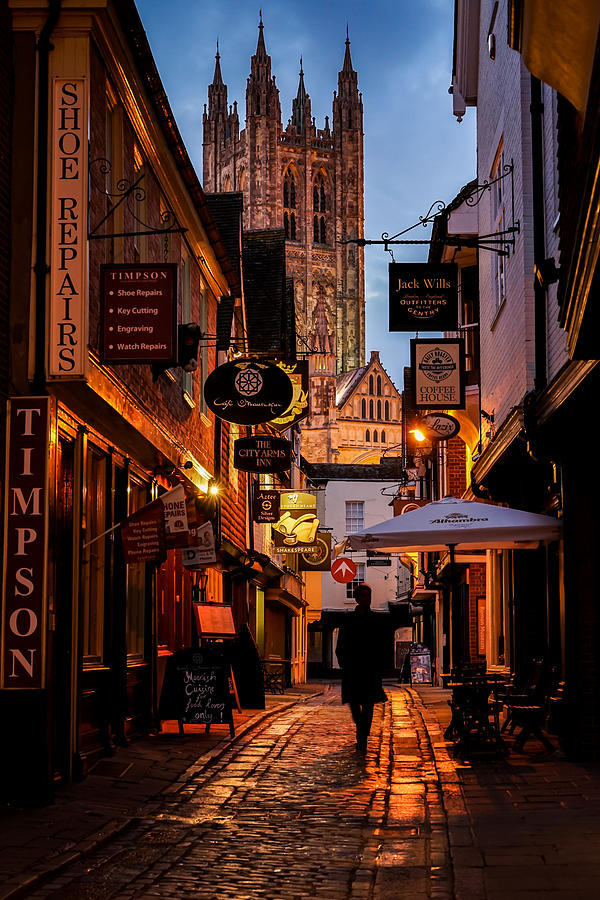 A Person Walking On The Lonely Streets Of Canterbury On A Beautiful Night In England. Photograph