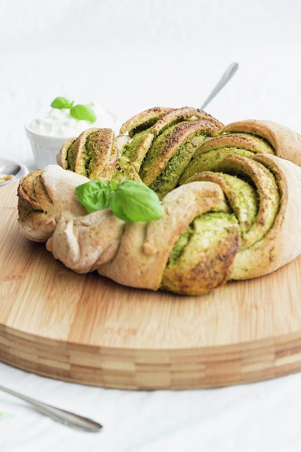 A Pesto Bread Ring With Basil Photograph by Tamara Staab