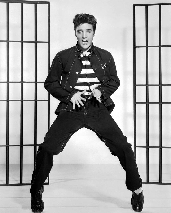A Photograph Promoting The Film Jailhouse Rock Depicts Singer Elvis Presley 1957 Painting