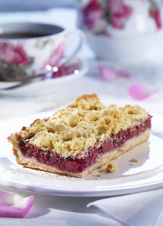 A Piece Of Cherry Crumble Cake Photograph by Foodfoto Kln