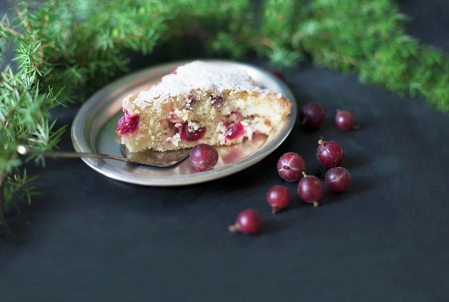 A Piece Of Gooseberry Cake With Icing Sugar Photograph by Alicja Koll