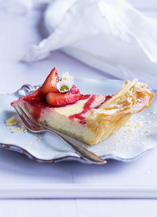 A Piece Of Strawberry Filo Pastry Cake Photograph by Eising Studio