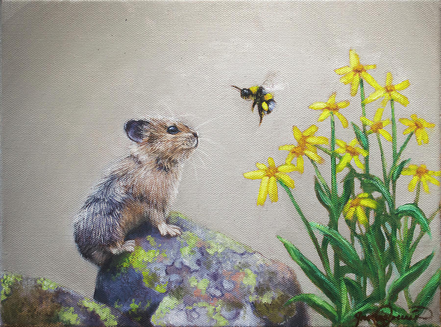 Wildlife Painting - A Pika And A Bumblebee by James Corwin Fine Art