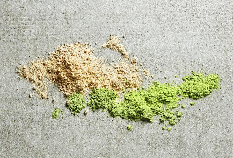 A Pile Of Maca Powder And Barley Sprouts Powder seen From Above Photograph by Maris Zemgalietis
