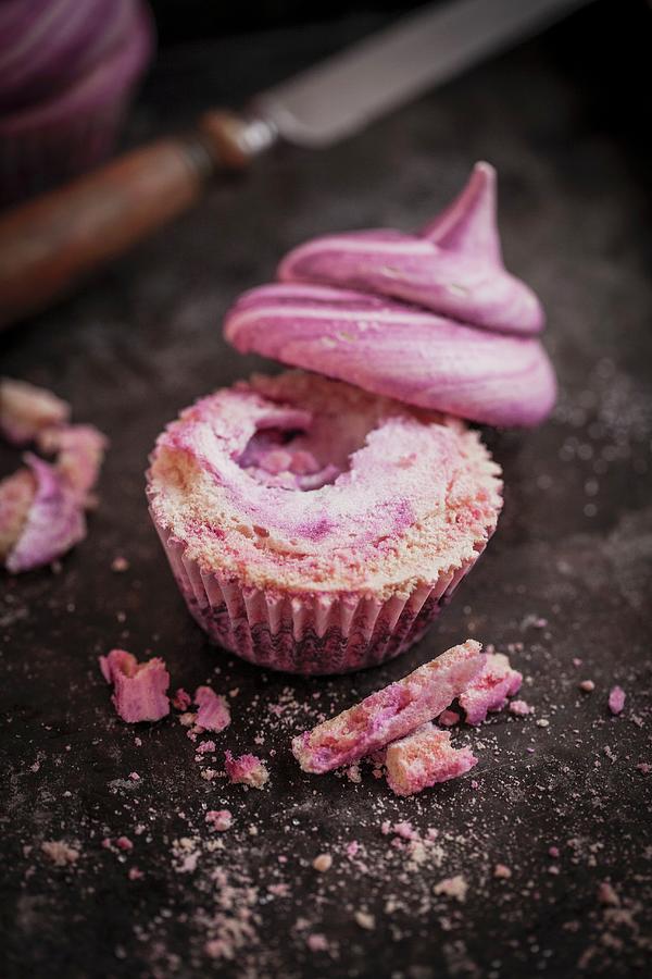 A Pink Meringue Cupcake For Valentines Day Photograph by Eising Studio