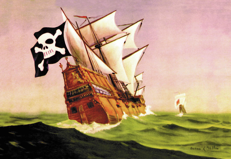 A Pirate Ship With Sails All Set Painting by Anton K. Skillin