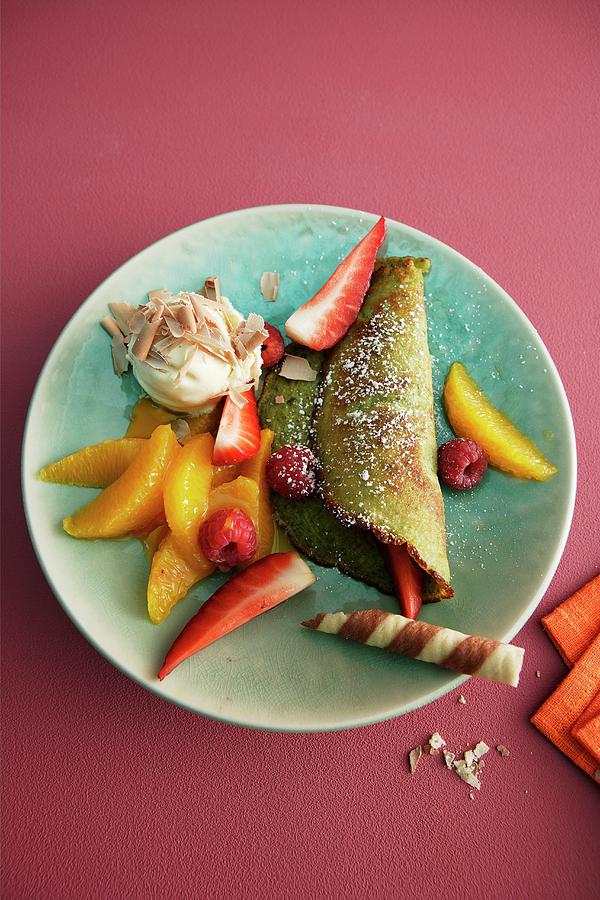 A Pistachio Pancake With Fruit Photograph by Michael Wissing
