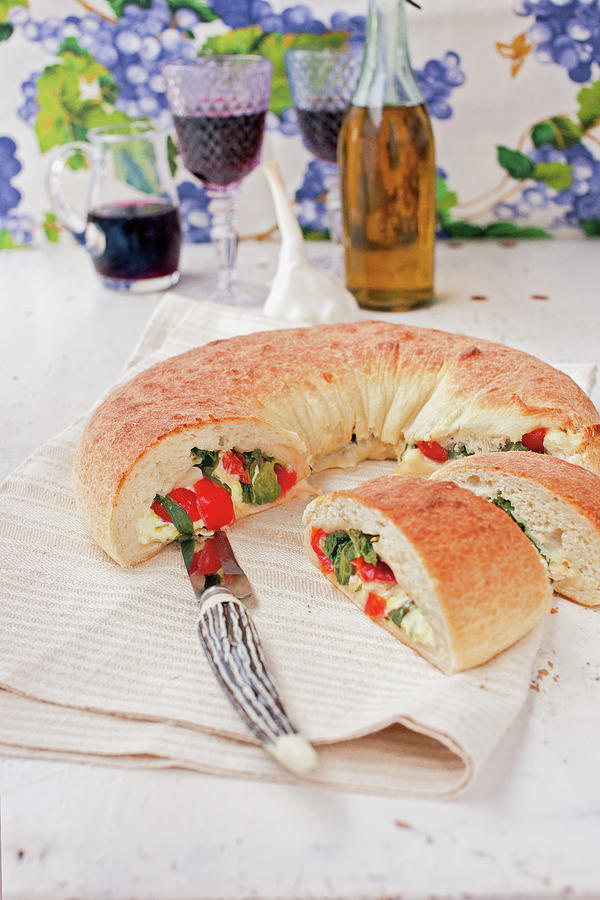 A Pizza Ring With Mediterranean Vegetables And Mozzarella Photograph by Tre Torri