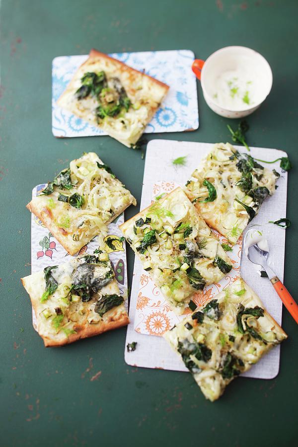 A Pizza Topped With Fennel, Spinach And Appenzeller Cheese Photograph by Grossmann.schuerle Jalag