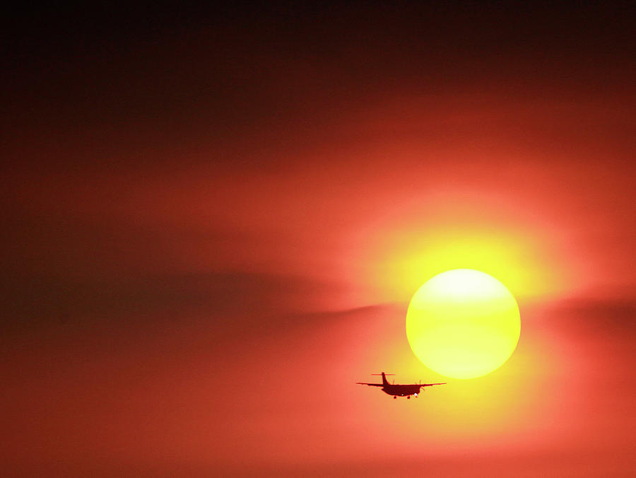 A Plane Flies Past a Setting Sun Photograph by Nicky Loh - Fine Art America