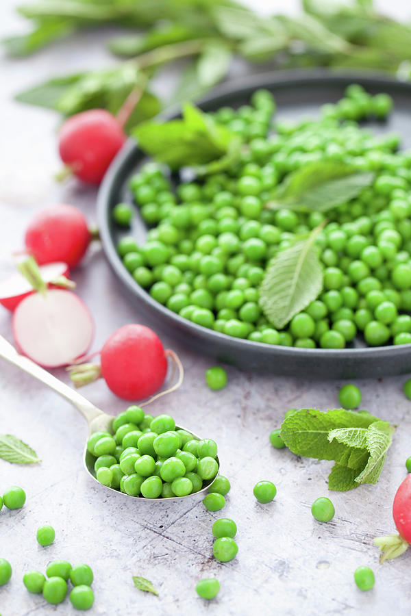 A Plate Of Peas With Mint And Radish Photograph by Jane Saunders