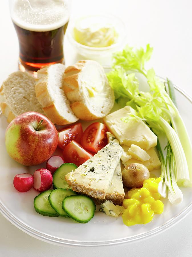 A Ploughmans Lunch With A Glass Of Beer england Photograph by Bill Kingston
