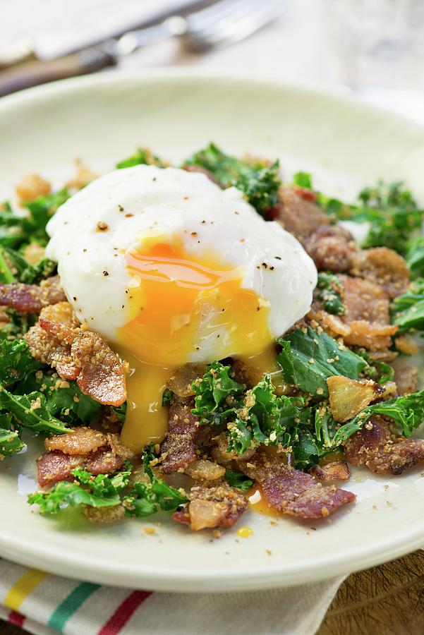A Poached Egg With Bacon And Kale Photograph by Jonathan Short