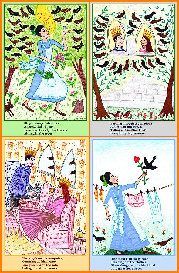Nursery Rhyme Drawing - A Pocketful Of Peas by Sushila Burgess Nursery Rhyme Drawing - A Pocketful Of Peas by Sushila Burgess