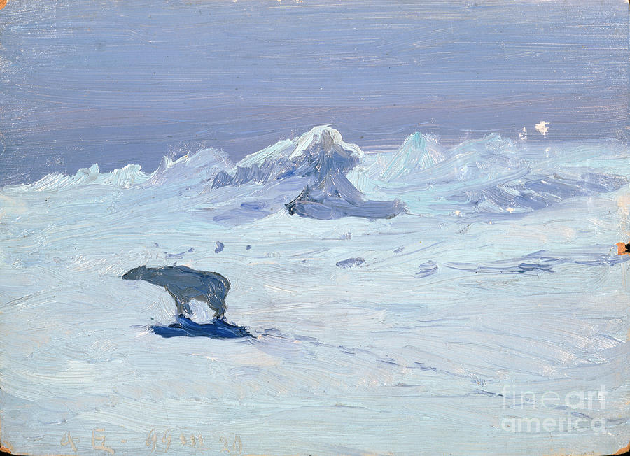 Animal Painting - A Polar Bear Hunting In Moonlit Night, 1899 by Aleksandr Alekseevich Borisov