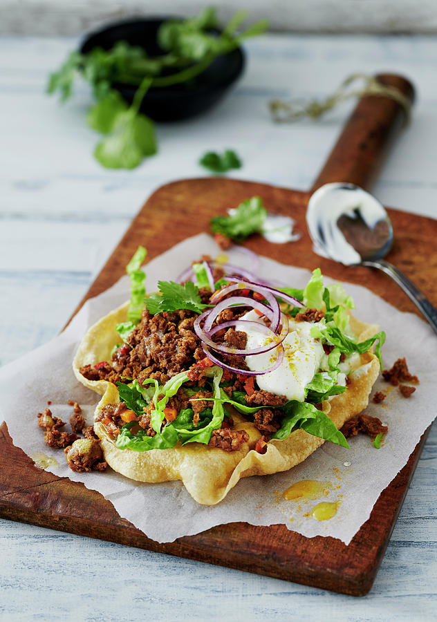 A Poppadom Topped With Vegan Mince And Lettuce Photograph by Stefan Schulte-ladbeck