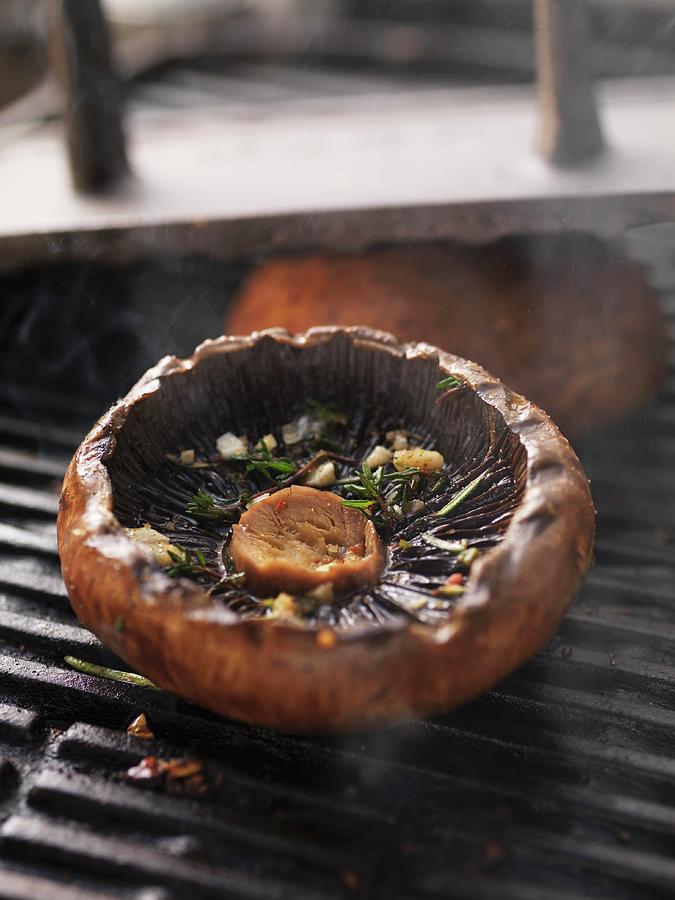 A Portobello Mushroom Top On The Barbecue Photograph by Eising Studio - Food Photo & Video