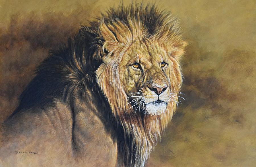 A Portrait of a Royal - Male Lion Painting by Alan M Hunt