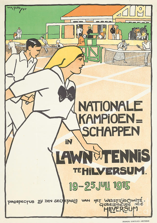 Vintage Drawing - A Poster Advertising The 1915 National Tennis Championship In Hilversum, 1915 by Jan Willem Sluiter