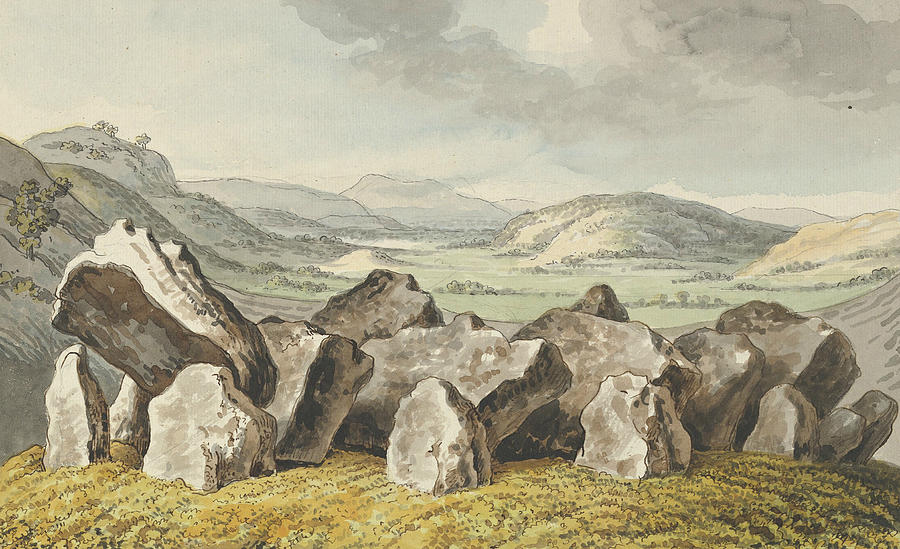 A Prehistoric Stone Circle on a Mound, an Extensive Landscape Beyond Drawing by Johann Heinrich Wilhelm Tischbein