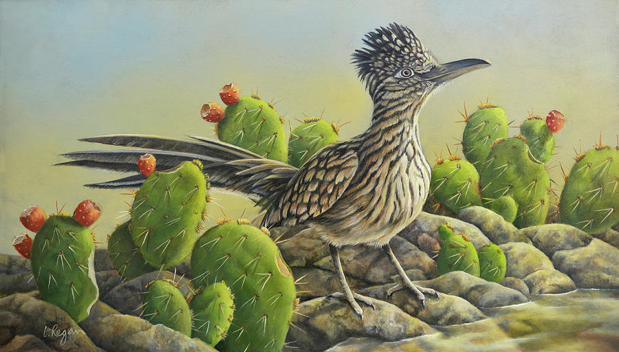 Roadrunner Painting - A Prickly Situation by Laura Regan