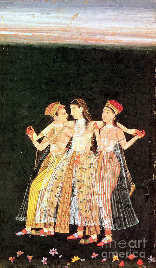 A Prince With Two Concubines Painting by Indian School