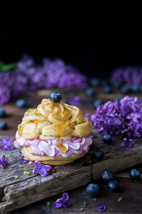 A Profiterole With Blueberry Cream Photograph by Joanna Lewicka