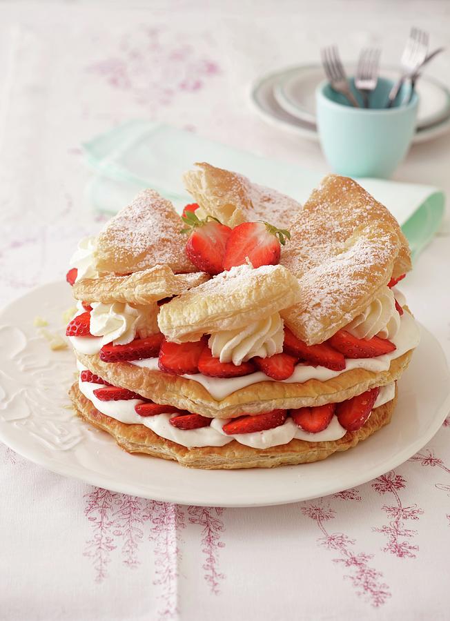 A Puff Pastry Cake With Strawberries And Cream Photograph by Jalag / Julia Hoersch