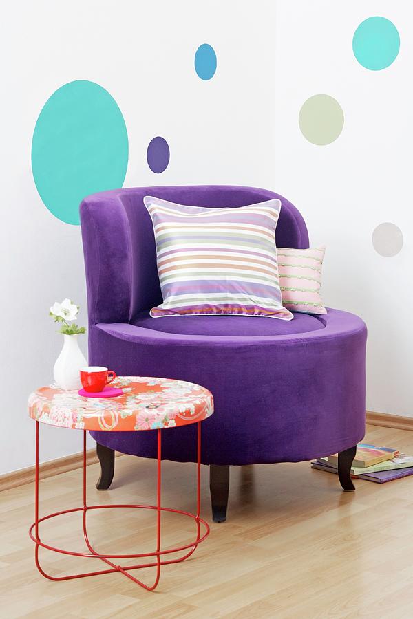 A Purple Lounge Chair With A Velvet Cover Next To A Moroso Table Photograph by Franziska Taube