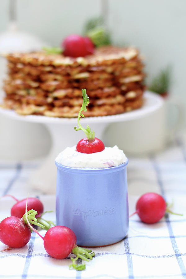 A Quark Dip With Radishes Served With Spicy Waffles Photograph by Sylvia E.k Photography