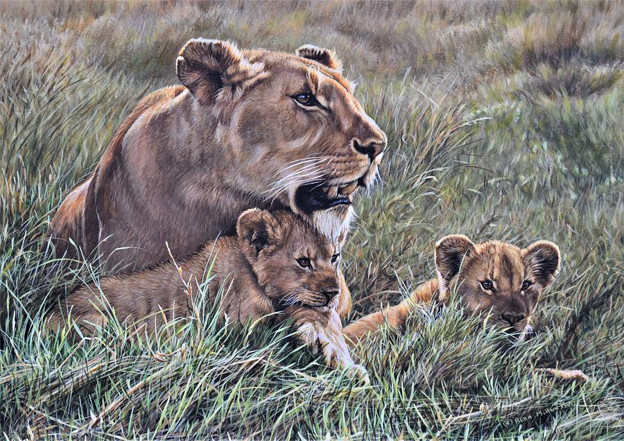 A Quiet Moment Lioness And Lion Cubs Painting