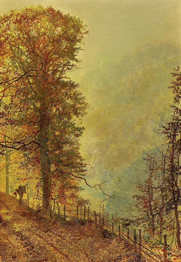 Tree Painting - A Rabbit Hunter On A Riverside Road by John Atkinson Grimshaw