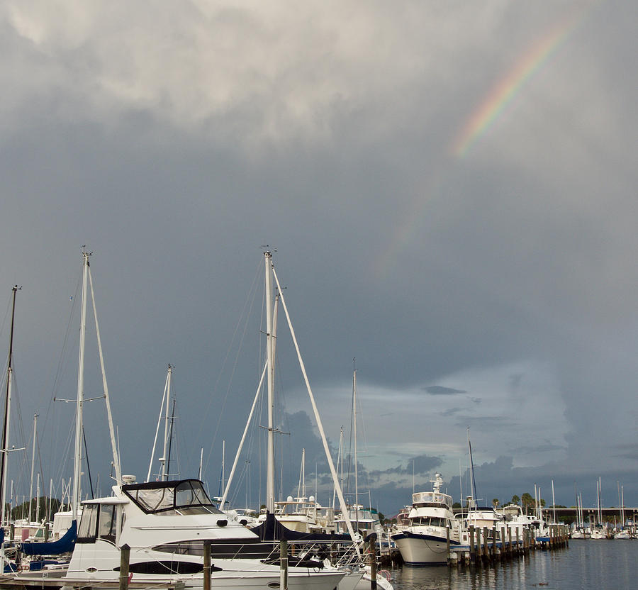 A Rainbow on a Stormy Afternoon at the Dock Photograph by L Bosco