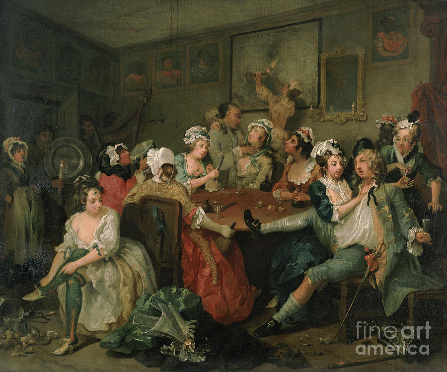 William Hogarth Painting - A Rakes Progress III  The Rake at the Rose Tavern by William Hogarth