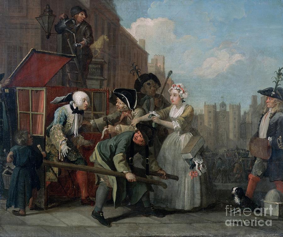 Dice Painting - A Rakes Progress Iv: The Rake Arrested, Going To Court, 1733 by William Hogarth