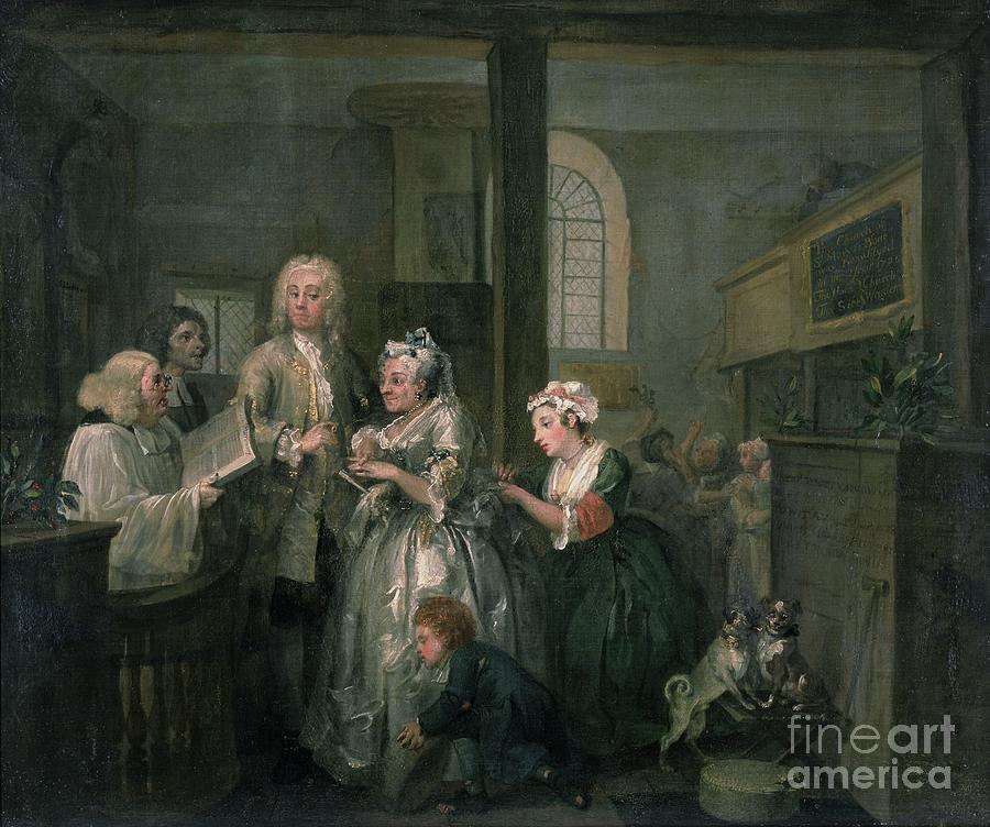 London Painting - A Rakes Progress V: The Rake Marrying An Old Woman, 1733 by William Hogarth