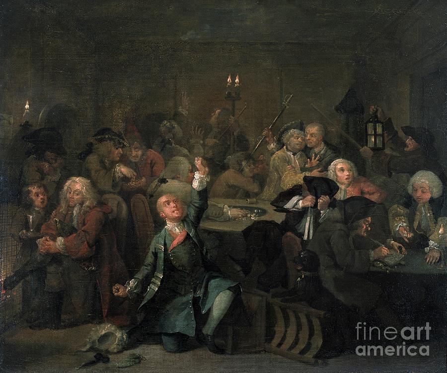 London Painting - A Rakes Progress Vi: The Rake At A Gaming House, 1733 by William Hogarth
