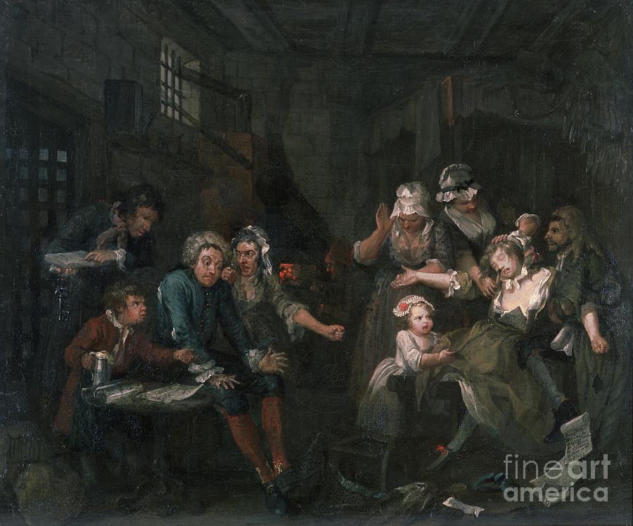 Dungeon Painting - A Rakes Progress Vii: The Rake In Prison, 1733 by William Hogarth